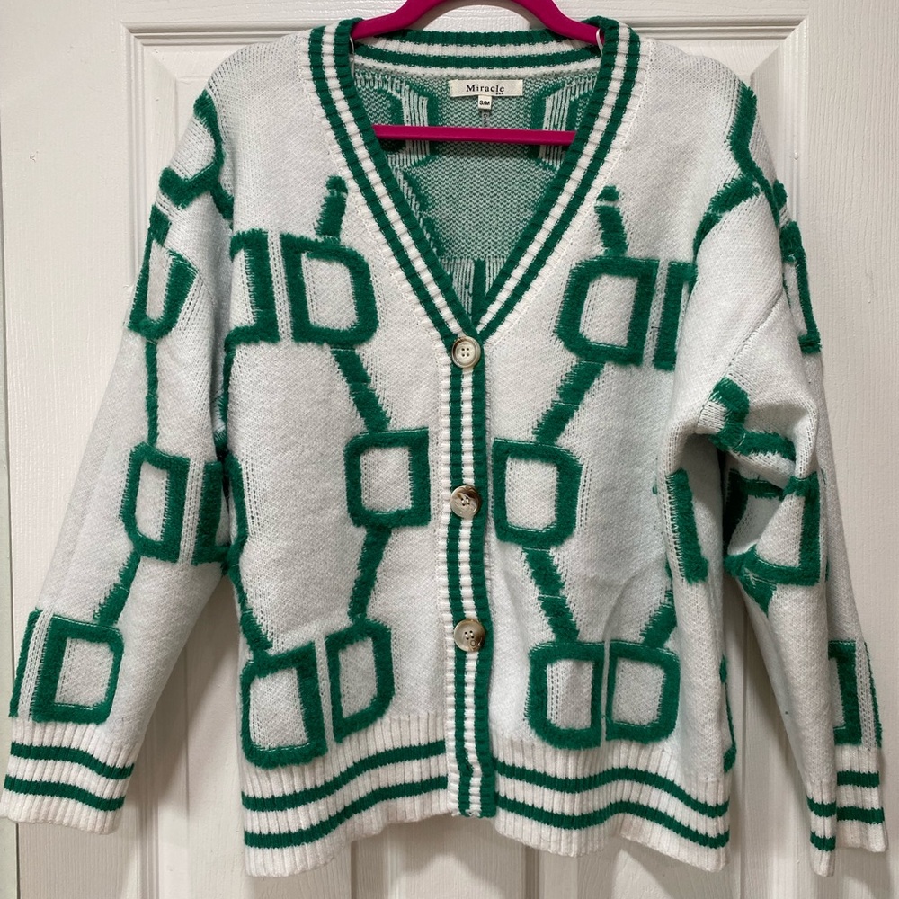 Miracle Green and White Women's Sweater